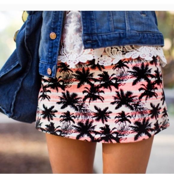 Topshop Palm Tree Mini Skirt Cotton Blend Multicolor Jacquard Size 4 - Picture 7 of 7
